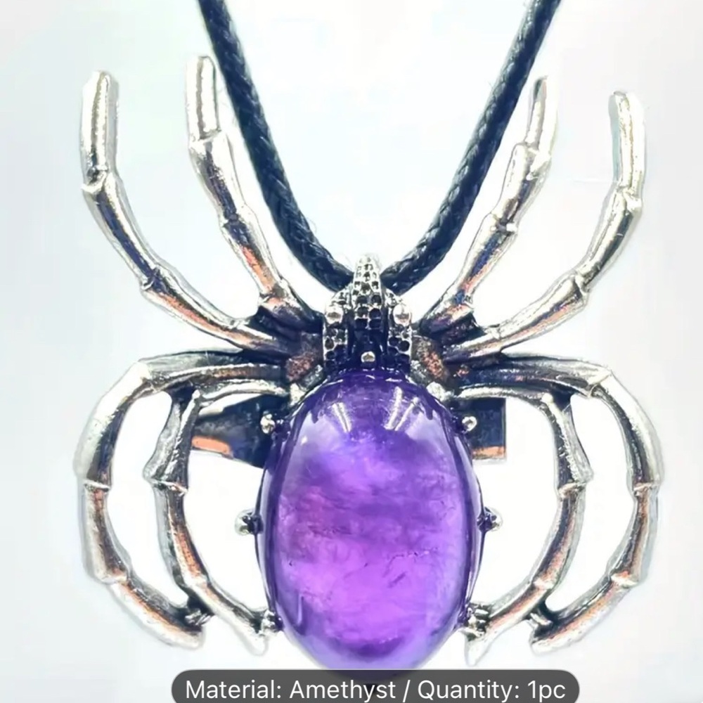 Natural Stone Bead Energy Reiki Chakra Spider Amethyst Pendant Brooch NEW!